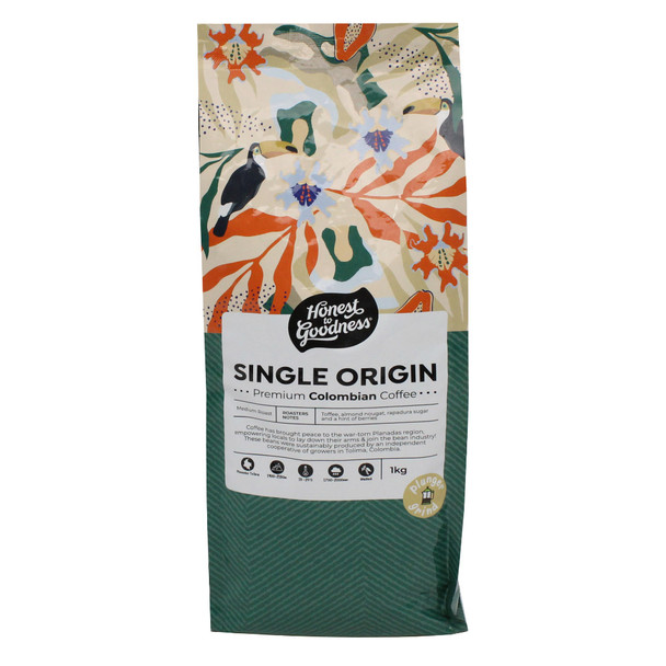 Single Origin Colombian Ground Coffee 1KG - Front | Honest to Goodness