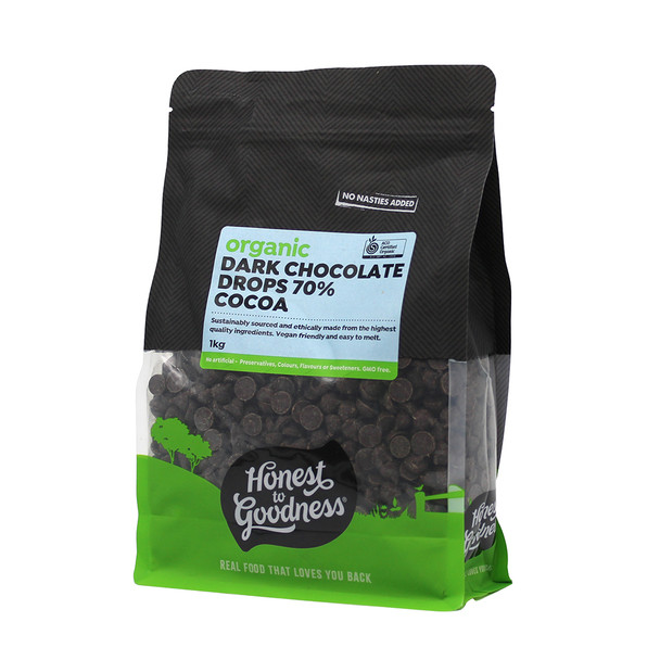 Organic Dark Chocolate Drops 70% Cocoa 1KG | Honest to Goodness