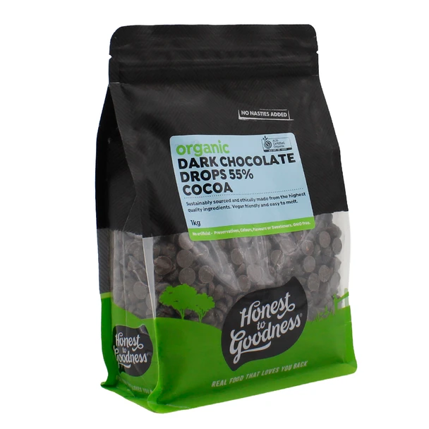 Organic Dark Chocolate Drops 55% Cocoa | Honest to Goodness