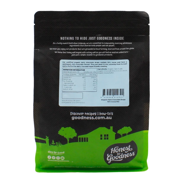 Organic Dark Chocolate Drops 55% Cocoa | Honest to Goodness