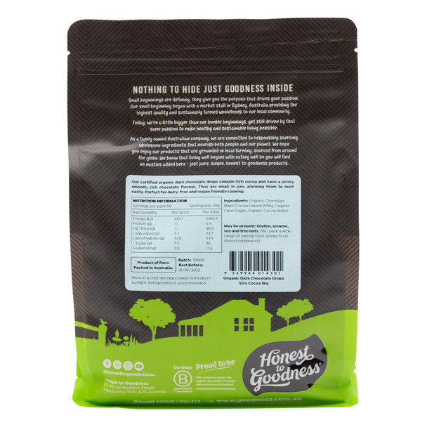 Organic Dark Chocolate Drops 55% Cocoa 1KG 3