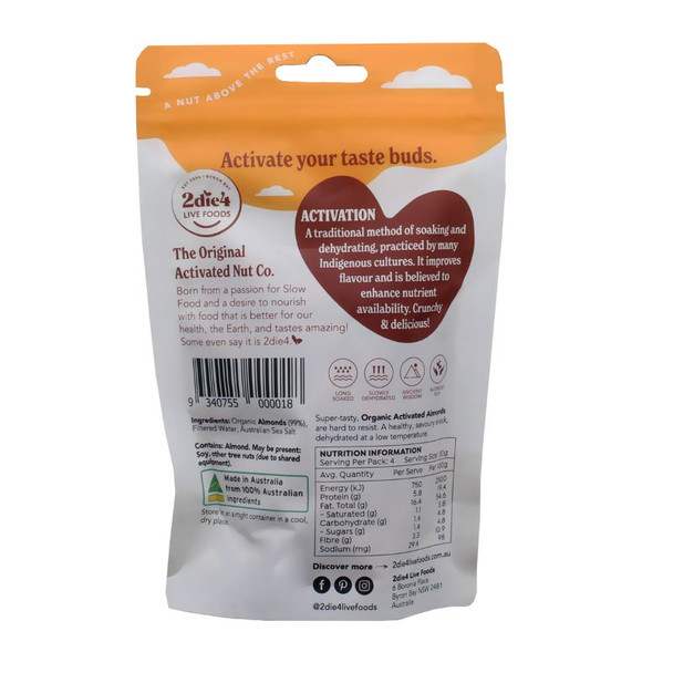 Activated Organic Almonds 120g Back | 2Die4 Live Foods | Honest to Goodness