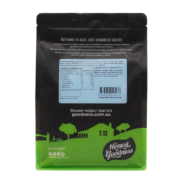 Organic Whole Rye Flour 1KG | Honest to Goodness