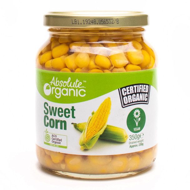 Organic Sweet Corn 350g Front | Honest to Goodness