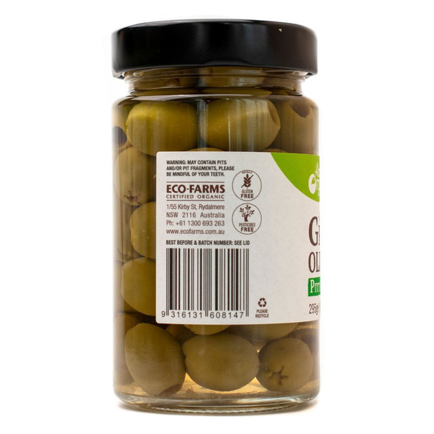 Organic Greek Green Olives - Pitted 295g Side | Honest to Goodness