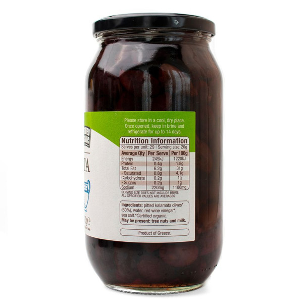 Organic Greek Kalamata Olives Pitted - 970g Back | Honest to Goodness