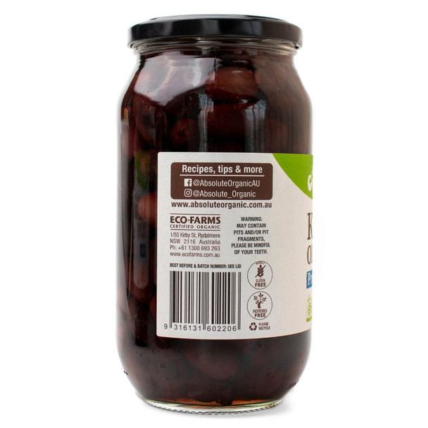 Organic Greek Kalamata Olives Pitted - 970g Side | Honest to Goodness