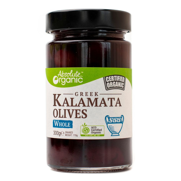 Organic Greek Kalamata Olives - Whole 300g Front | Honest to Goodness