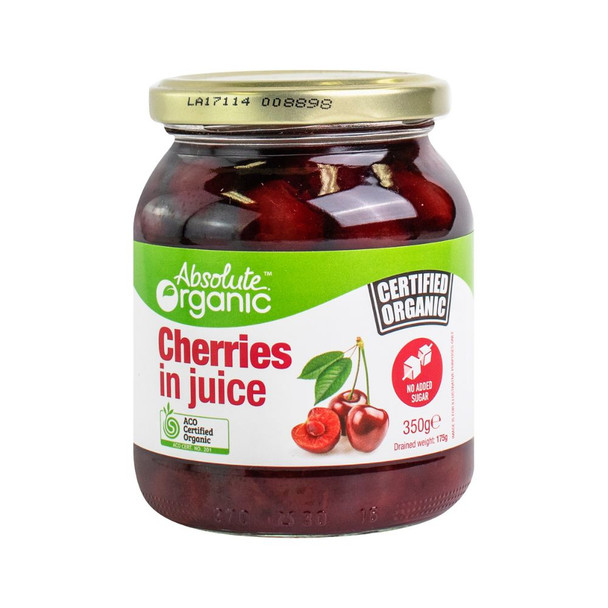 Organic Cherries in Juice 350g Front | Honest to Goodness