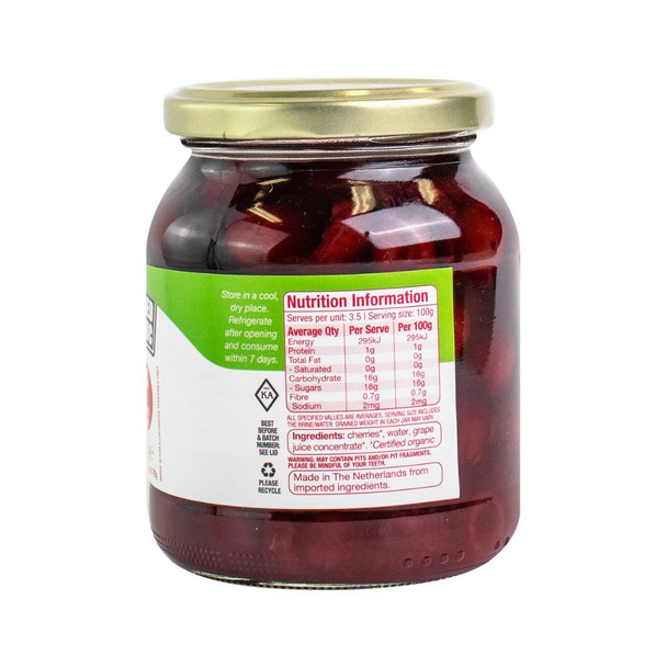 Organic Cherries in Juice 350g Back | Honest to Goodness