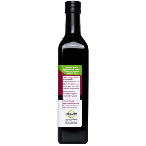 Organic Red Wine Vinegar 500ml Side | Honest to Goodness