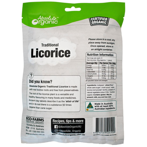 Organic Licorice Original 200g Back | Honest to Goodness