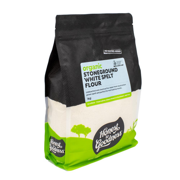 Organic Stoneground White Spelt Flour 1KG Side| Honest to Goodness