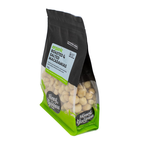 Organic Roasted & Salted Macadamias Style 2 - 700g - Side | Honest to Goodness
