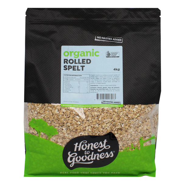 Honest to Goodness Organic Rolled Spelt 4KG - Front