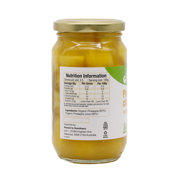 Organic Pineapple Chunks in Pineapple Juice 350g | Honest to Goodness