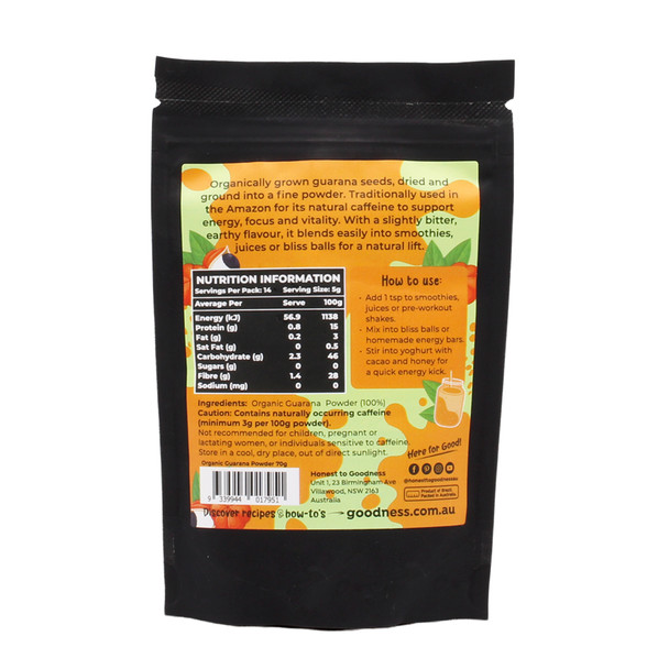 Organic Guarana Powder 70g | Honest to Goodness