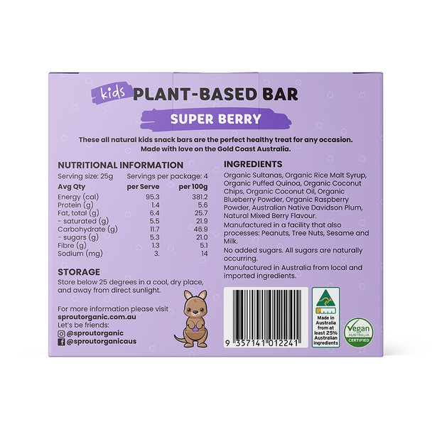 Sprout Kids Bar Super Berry 25g | Honest to Goodness