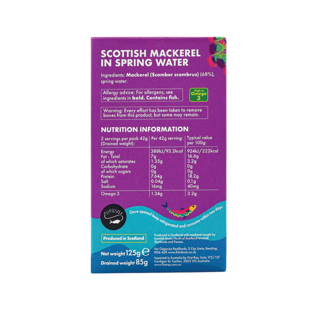 F4E Scottish Mackerel in Spring Water 125g | Honest to Goodness