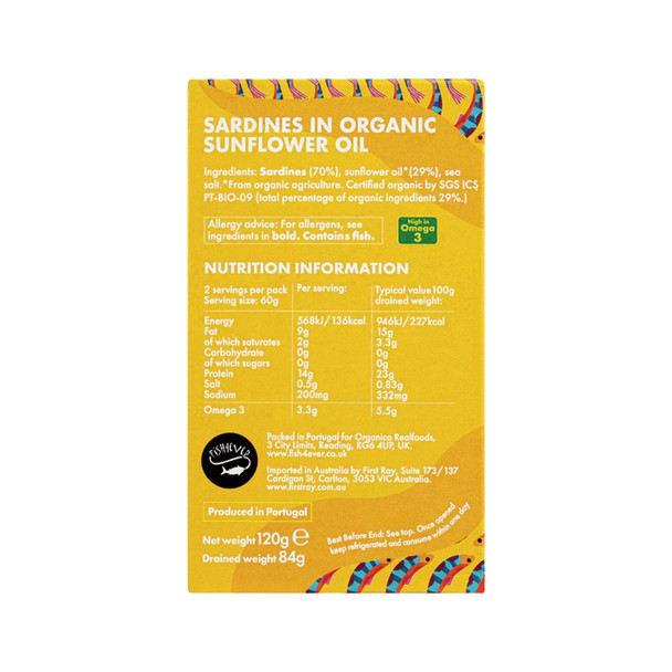 F4E Sardines in Org Sunflower Oil 120g | Honest to Goodness