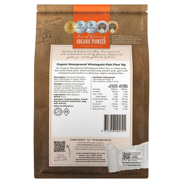 Organic Stoneground Wholegrain Plain Flour 1KG | Honest to Goodness