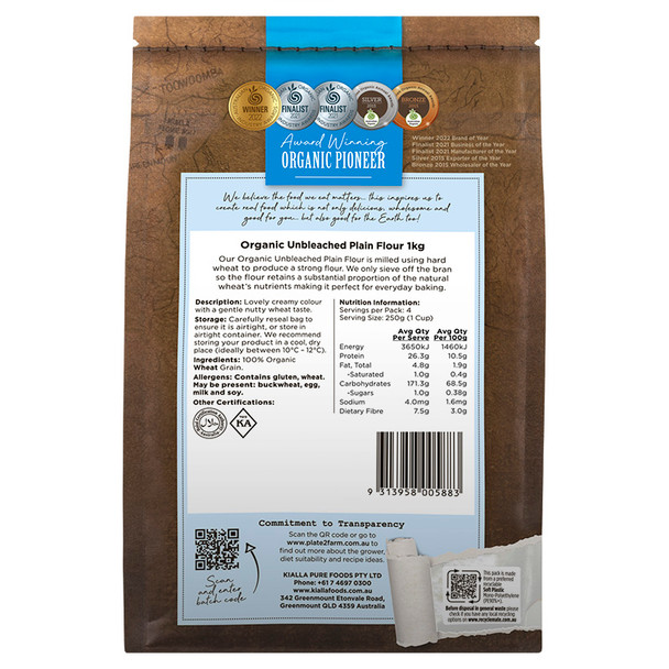 Organic Unbleached Plain Flour 1KG | Honest to Goodness