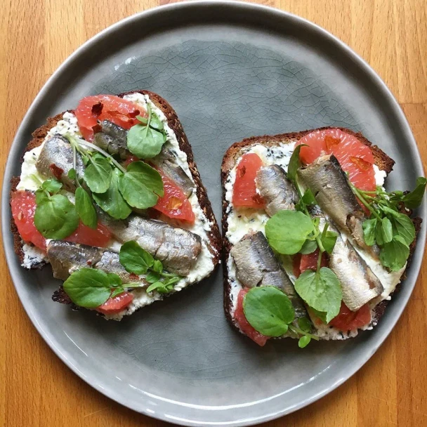 Sardine, Grapefruit And Goats Cheese Toast | Honest to Goodness