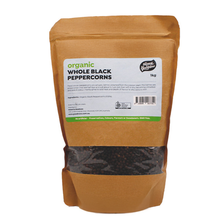 Organic whole black peppercorns glass har