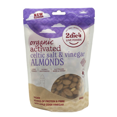 Activated Organic Celtic Salt & Vinegar Almonds 300g | 2Die4 Live Foods