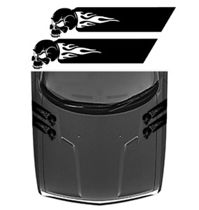 SKULL with Flames Fender Hood Hash Bar vinyl RACING STRIPES 5" Decal, fits Dodge CHALLENGER