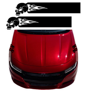 SKULL with Flames Fender Hash Bar vinyl RACING STRIPES 5" Decal, fits Dodge CHARGER