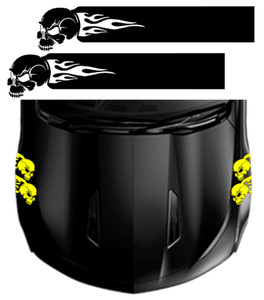 SKULL with FLAMES Fender Hash Bar vinyl RACING STRIPES 5" Decal, fits Chevy Camaro