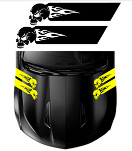 SKULL with Flames Fender Hood Hash Bar vinyl RACING STRIPES 5" Decal, fits Chevy Camaro