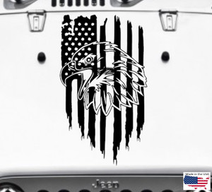 Eagle Head American Flag Hood Door Vinyl Decal Truck Jeep Car 21" x 37" (Fits Jeep Wrangler)