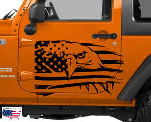 American Eagle Head Flag Hood Door Vinyl Decal Truck Jeep Car 21" x 33" (Fits Jeep Wrangler)