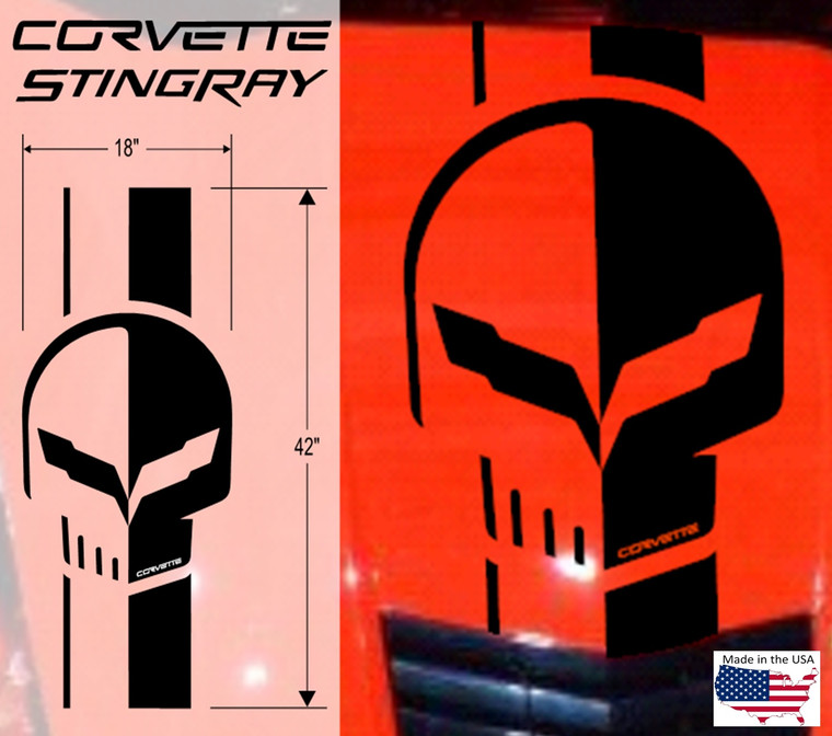 C7 Skull Hood with 2 Stripes vinyl RACING STRIPE Decal, fits Chevy Corvette C7