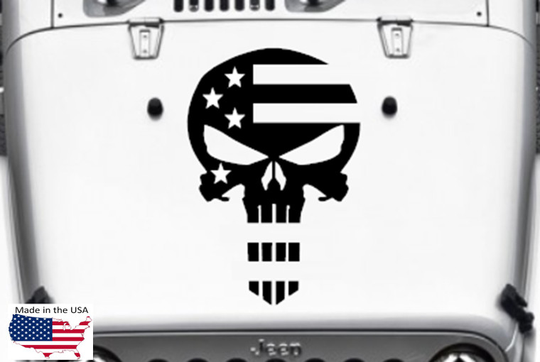 Skull USA Flag Hood Door Vinyl Decal Truck Car 20" x 30" (Fits Jeep Wrangler)