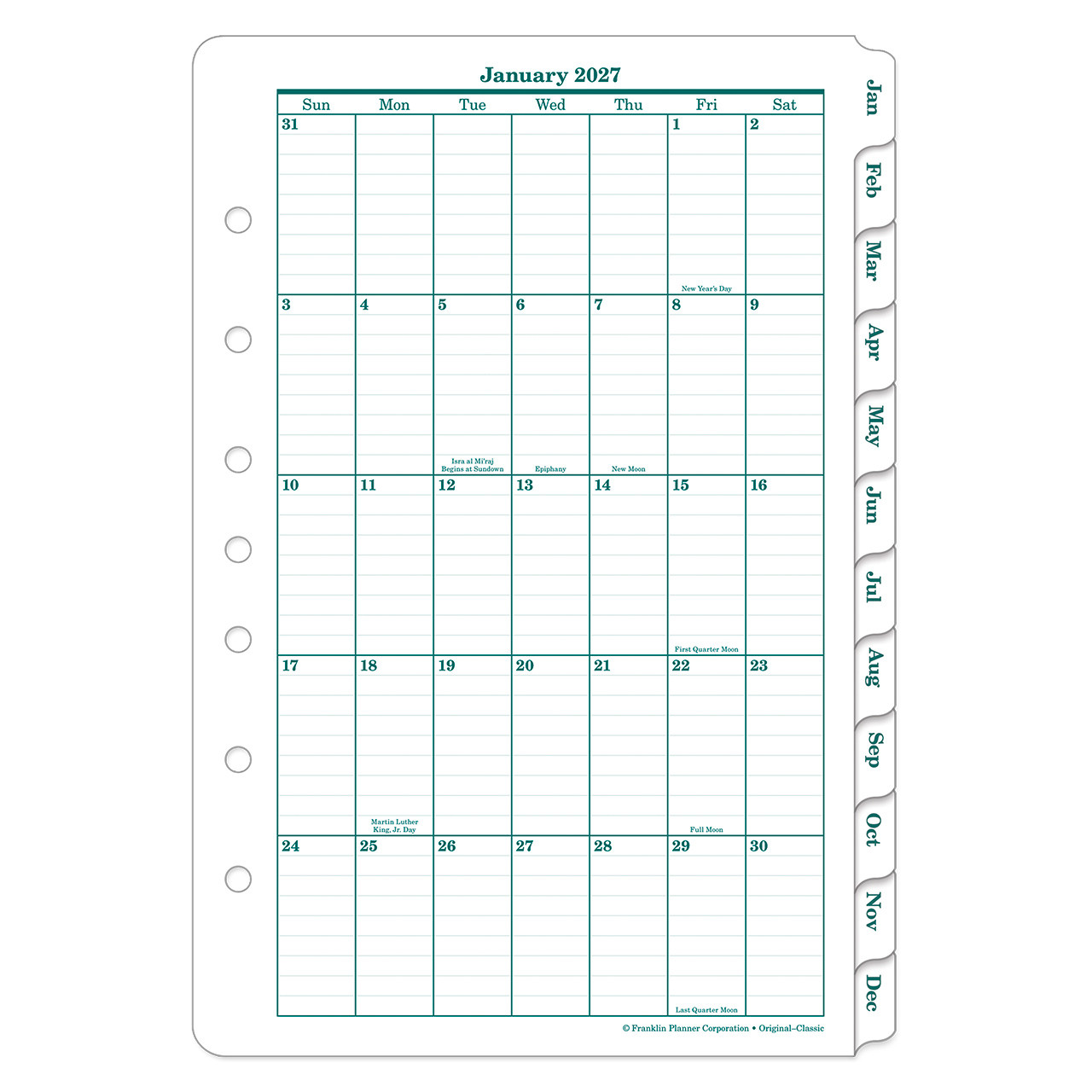 FranklinCovey コンパクト　スケジュール帳 Original One-Page Monthly Calendar Tabs - Franklin Planner
