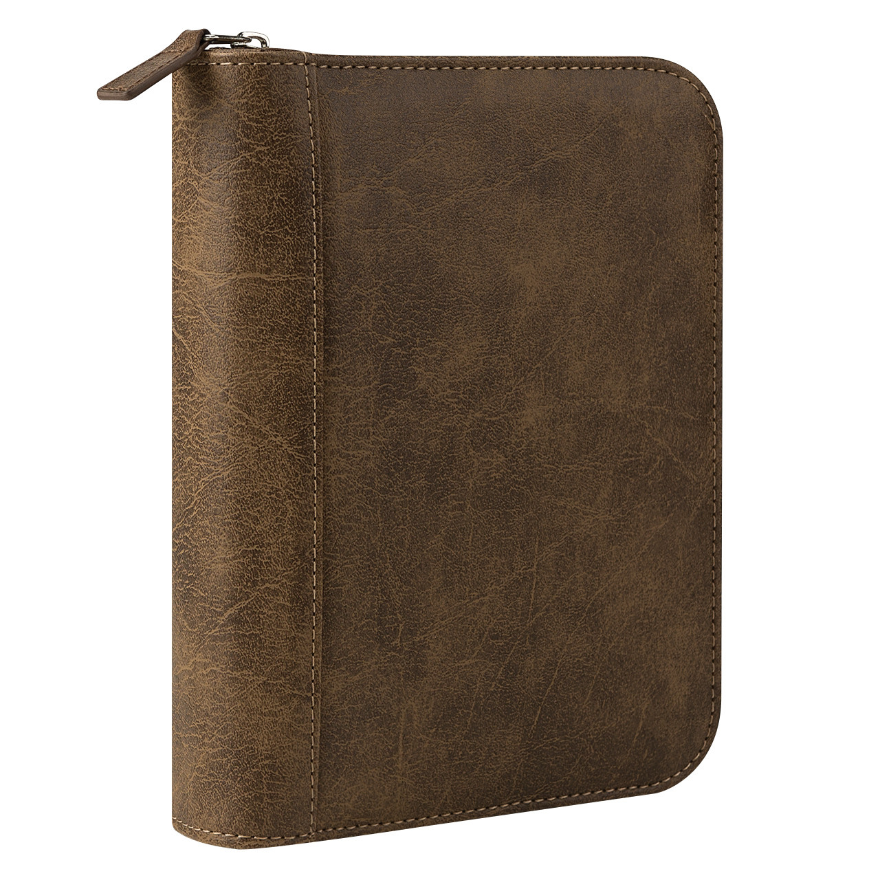 Franklincovey - FC Basics Binder - Distressed Simulated Leather - Zipper Binder for Planners (Compact, Brown)