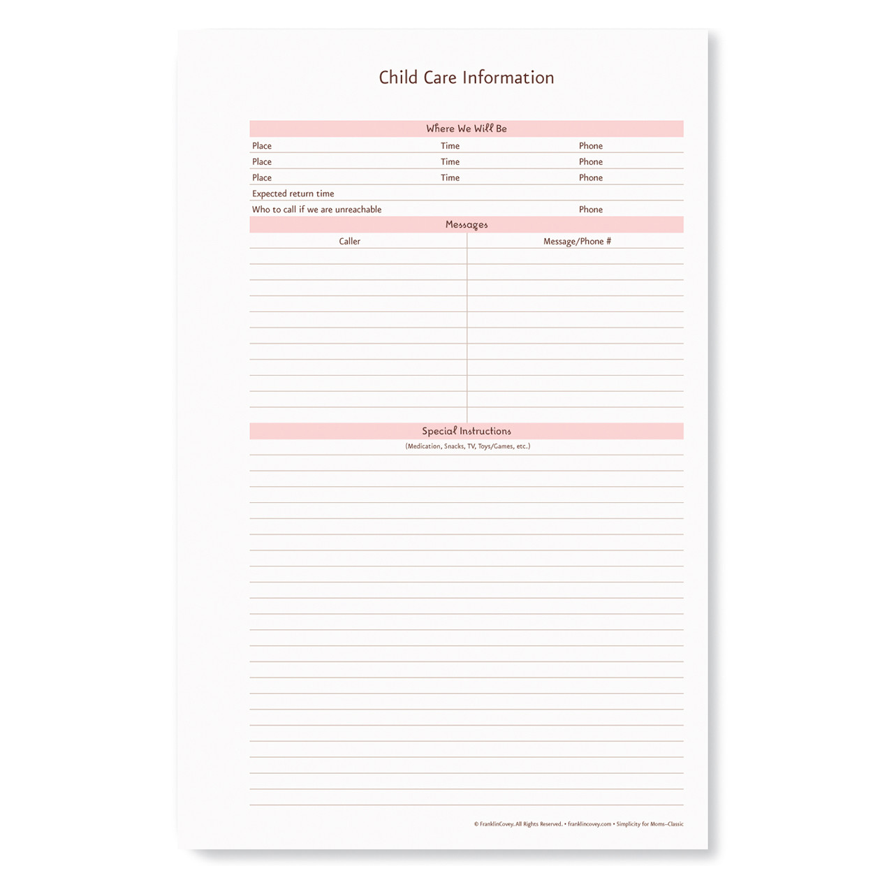 child-care-information-sheets-franklin-planner for Free Printable Child Care Forms Pdf Child Care Information Sheets - Franklin Planner for Free Printable Child Care Forms Pdf