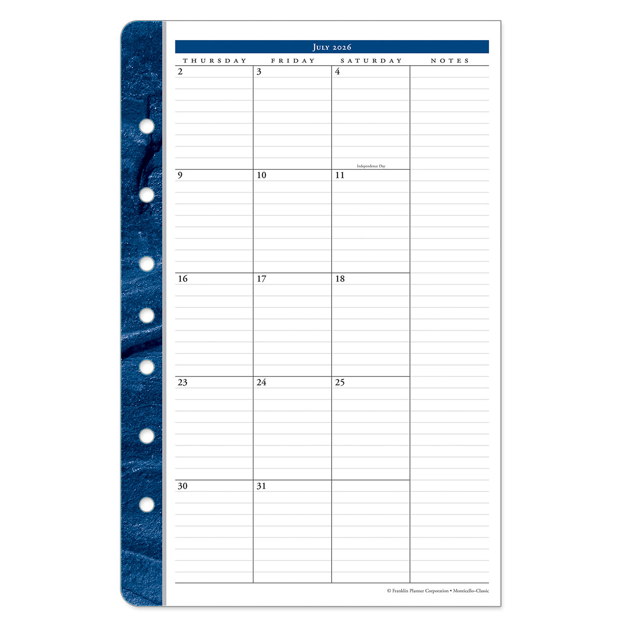 Monticello Two-Page Monthly Planner Tabs | Franklin Planner