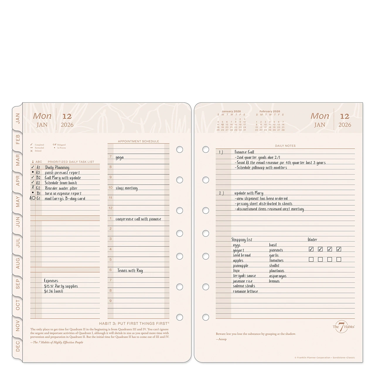 Sandstone Two Page Per Day Ring-bound Planner - Franklin Planner