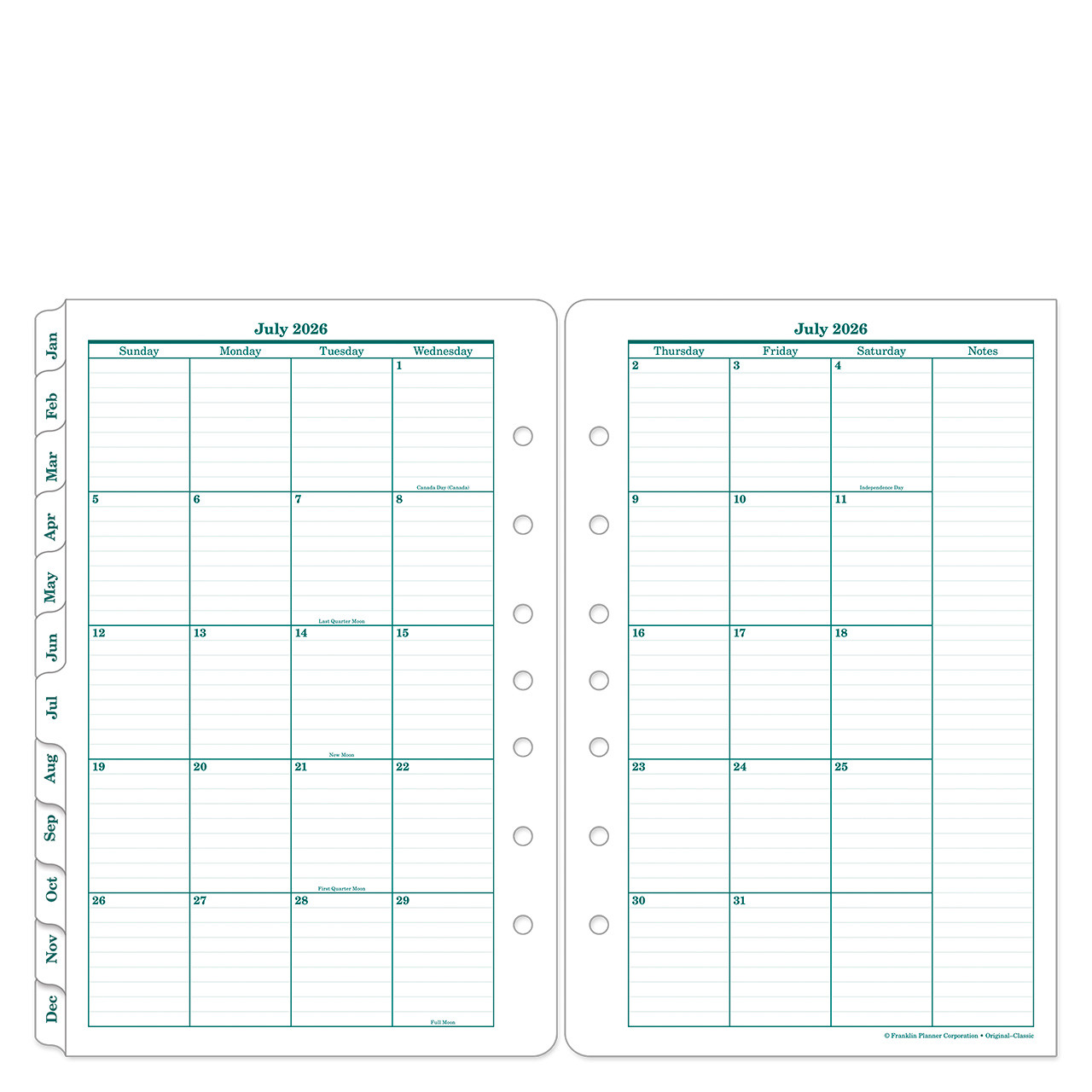 2026 Original Two-Page Monthly Planner Tabs | Franklin Planner