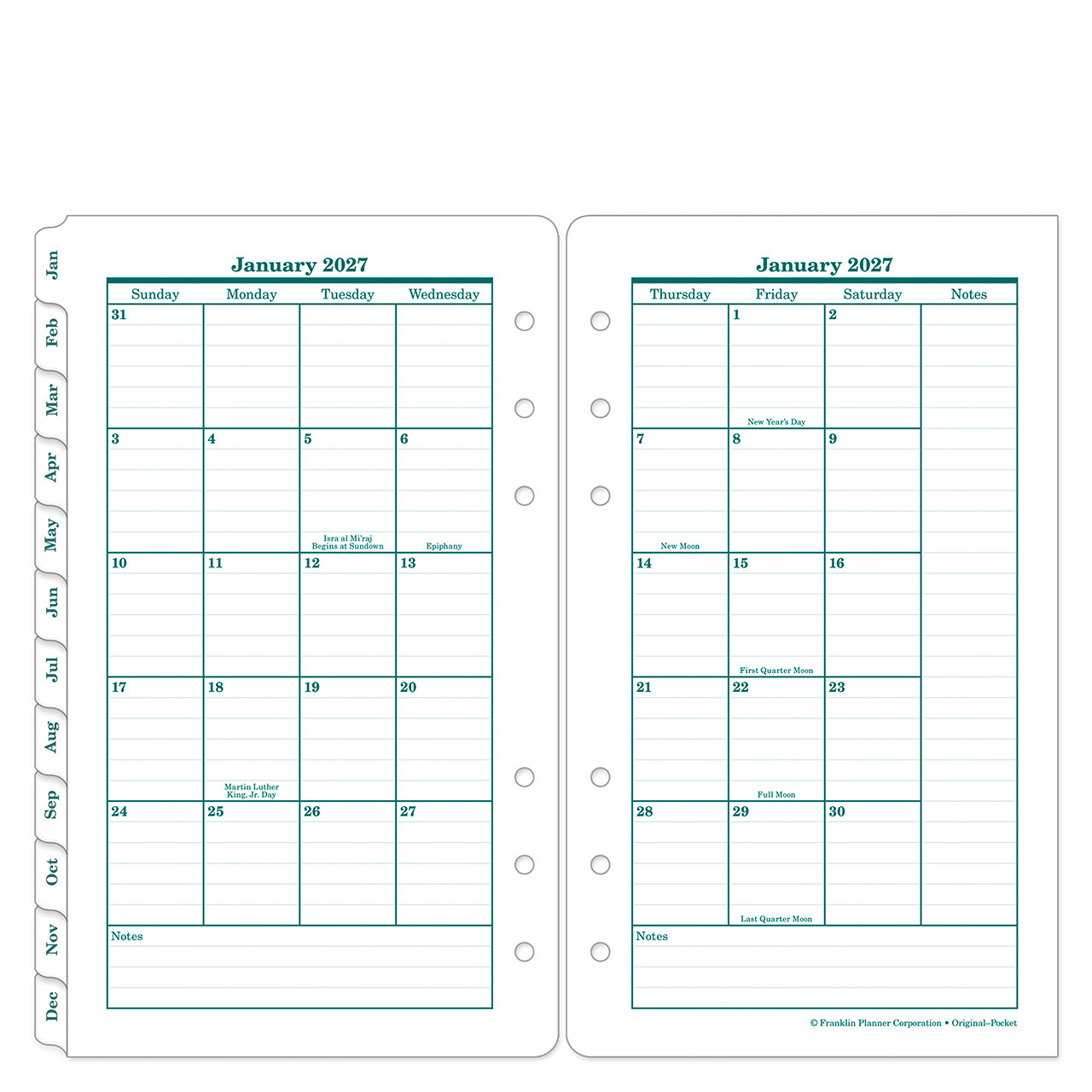 2026 Original Two-Page Monthly Planner Tabs | Franklin Planner
