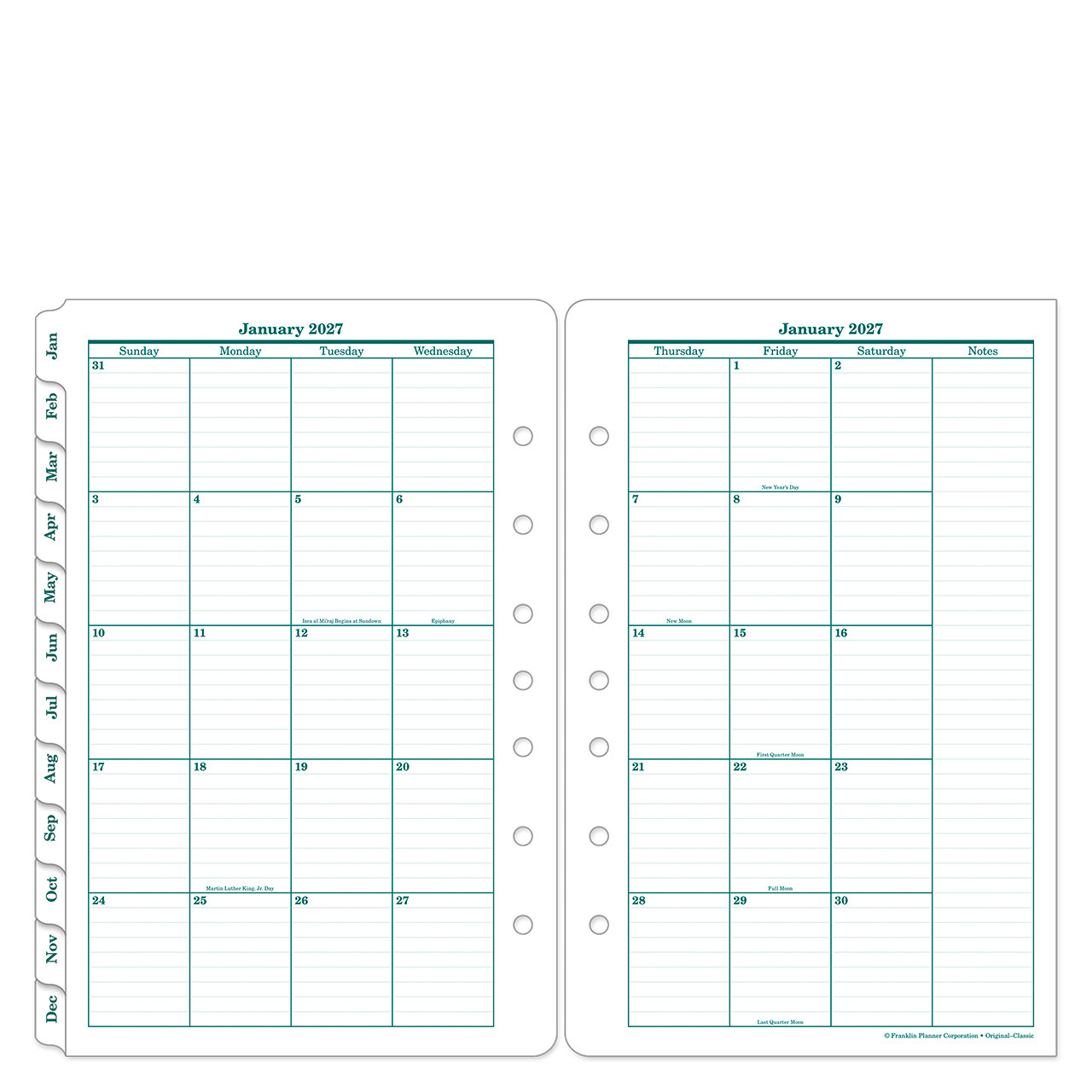 2026 Original Two-Page Monthly Planner Tabs | Franklin Planner