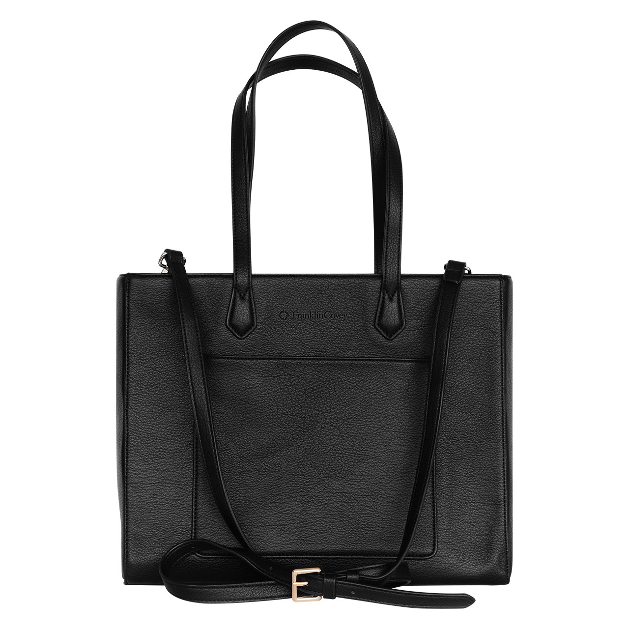 Franklin Covey Black Leather Hand Bag Travel Laptop Tote Purse