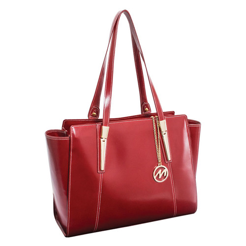 Franklin Covey Leather Computer Tote Bag / Laptop Case - Red