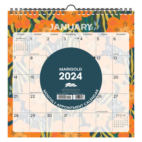 Marigold Floral 2024 12" X 12" Spiral Wall Calendar