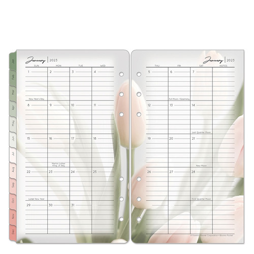 January 2023 Blooms Two-Page Monthly Calendar Tabs
