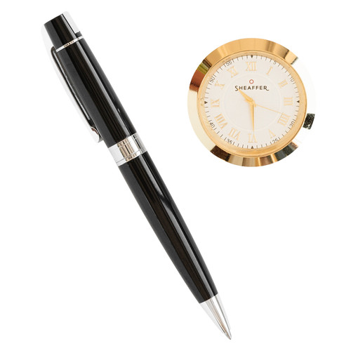 Gift Box Table Clock with 300 Glossy Black Ballpoint Pen